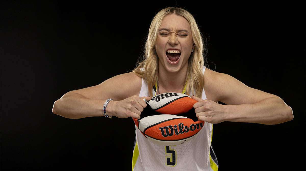Dallas Wings guard Paige Bueckers poses for a photo during the 2025 Dallas Wings Media Day.