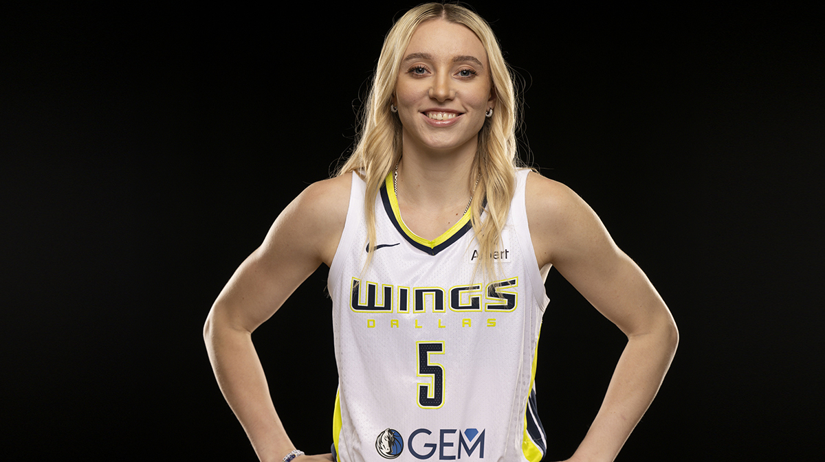 Dallas Wings guard Paige Bueckers poses for a photo during the 2025 Dallas Wings Media Day