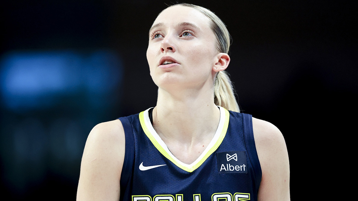 Dallas Wings guard Paige Bueckers (5) reacts during the second half against the Minnesota Lynx at College Park Center.