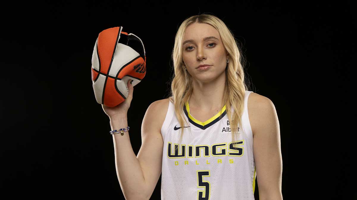 Dallas Wings guard Paige Bueckers poses for a photo during the 2025 Dallas Wings Media Day.