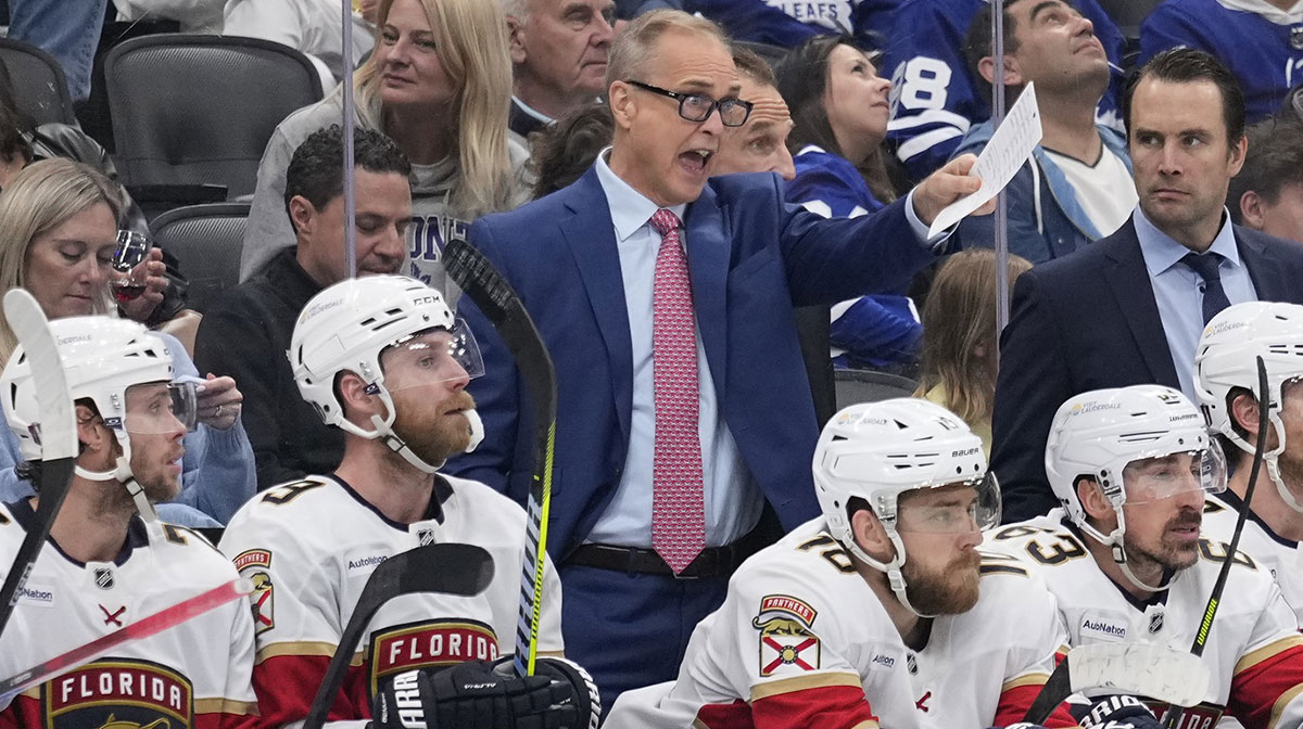 Florida Panthers head coach Paul Maurice calls out instructions during the third period of game seven of the second round of the 2025 Stanley Cup Playoffs against the Toronto Maple Leafs at Scotiabank Arena.