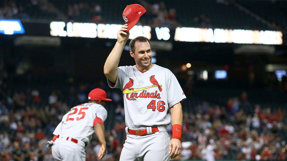 St. Louis Cardinals Paul Goldschmidt salutes the fans after a video tribute to the former Arizona first baseman at Chase Field