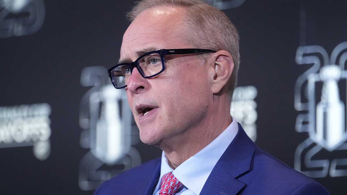 Florida Panthers head coach Paul Maurice during the post game media conference following a win in game seven of the second round of the 2025 Stanley Cup Playoffs over the Toronto Maple Leafs at Scotiabank Arena.