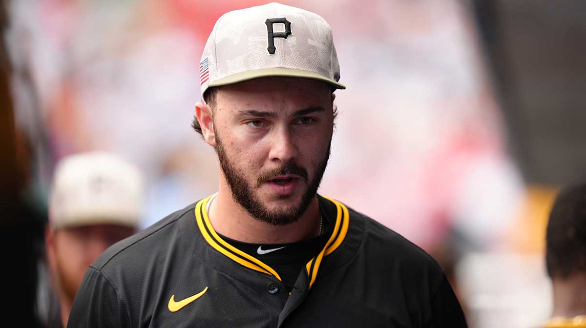 Pittsburgh Pirates starting pitcher Paul Skenes (30) looks on against the Philadelphia Phillies in the ninth inning at Citizens Bank Park.