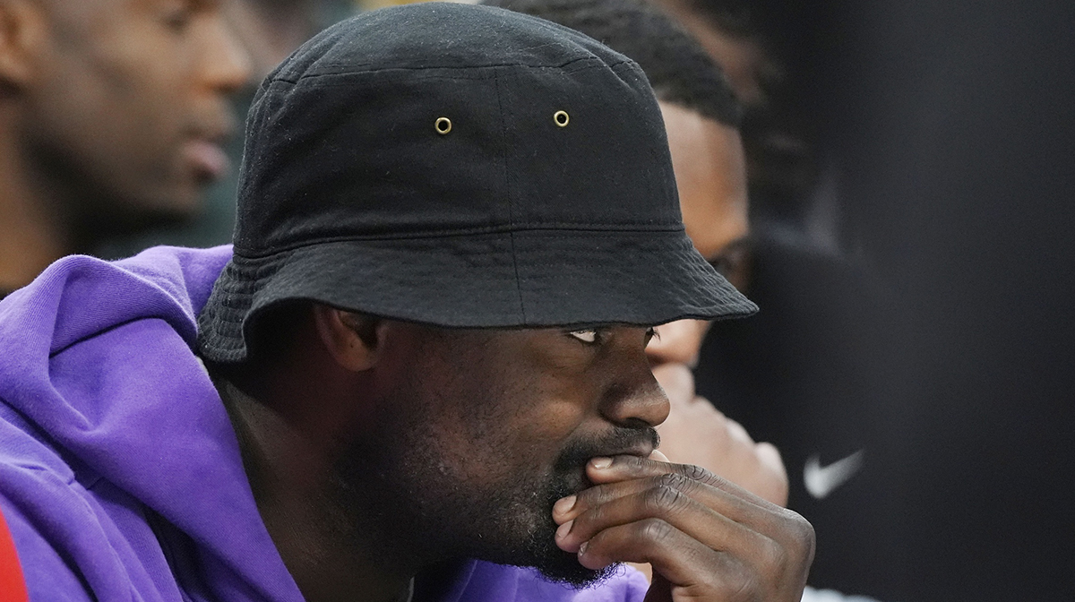 New Orleans Pelicans forward Zion Williamson (1) watches his team from the bench as they play the Minnesota Timberwolves in the fourth quarter at Target Center.