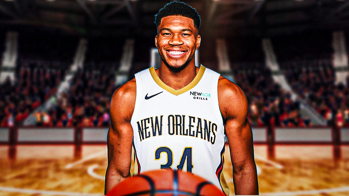 Giannis antetokounmpo photoshopped in number 34 Pelicans jersey