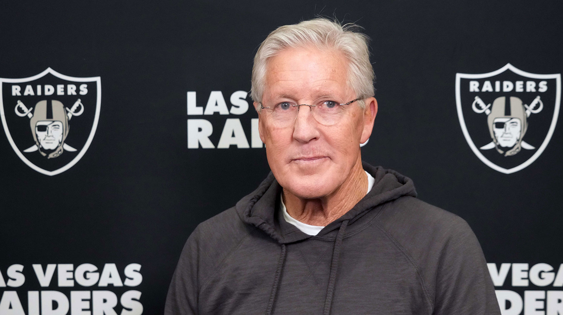 Las Vegas Raiders coach Pete Carroll on radio row during the NFL Scouting Combine at the Indiana Convention Center.