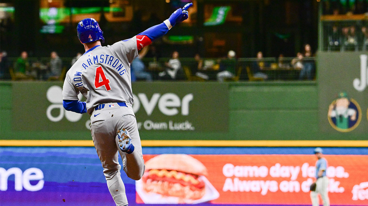 Chicago Cubs center fielder Pete Crow-Armstrong (4) reacts after hitting a solo home run in the second inning against the Milwaukee Brewers at American Family Field.