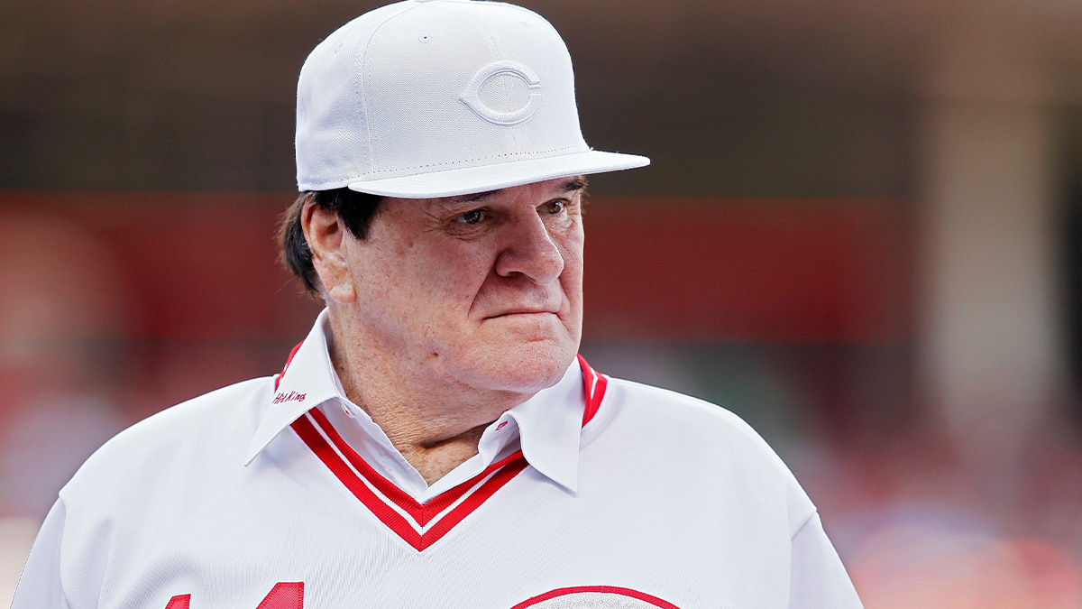 Reds great Pete Rose stands by as the 1976 Big Red Machine Reds team is honored before the MLB National League game between the Cincinnati Reds and the San Diego Padres at Great American Ball Park in downtown Cincinnati on Friday, June 24, 2016.