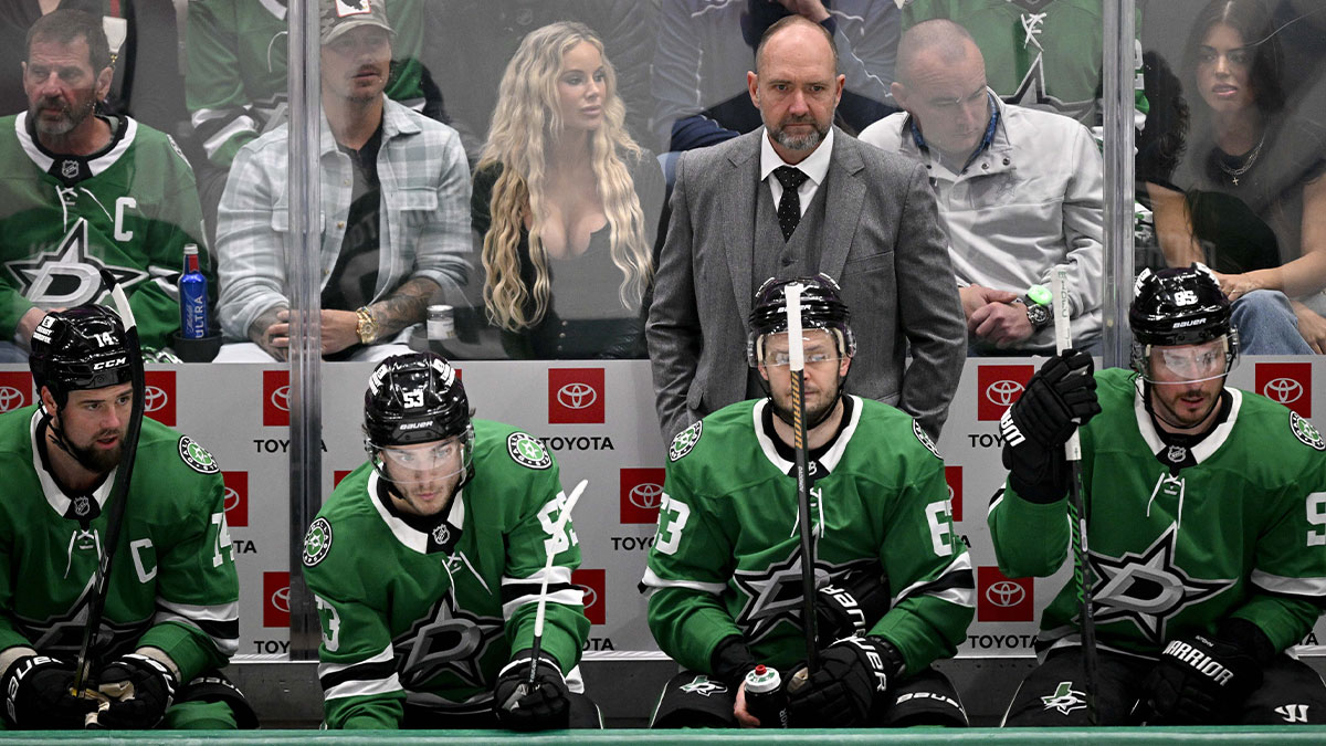 Dallas Stars head coach Peter DeBoer looks on from the team bench during the first period against the Colorado Avalanche in game seven of the first round of the 2025 Stanley Cup Playoffs at American Airlines Center.