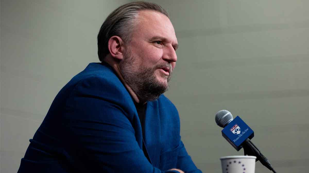 Philadelphia 76ers resident of Basketball Operations Daryl Morey speaks with the media before a game against the Detroit Pistons at Wells Fargo Center.
