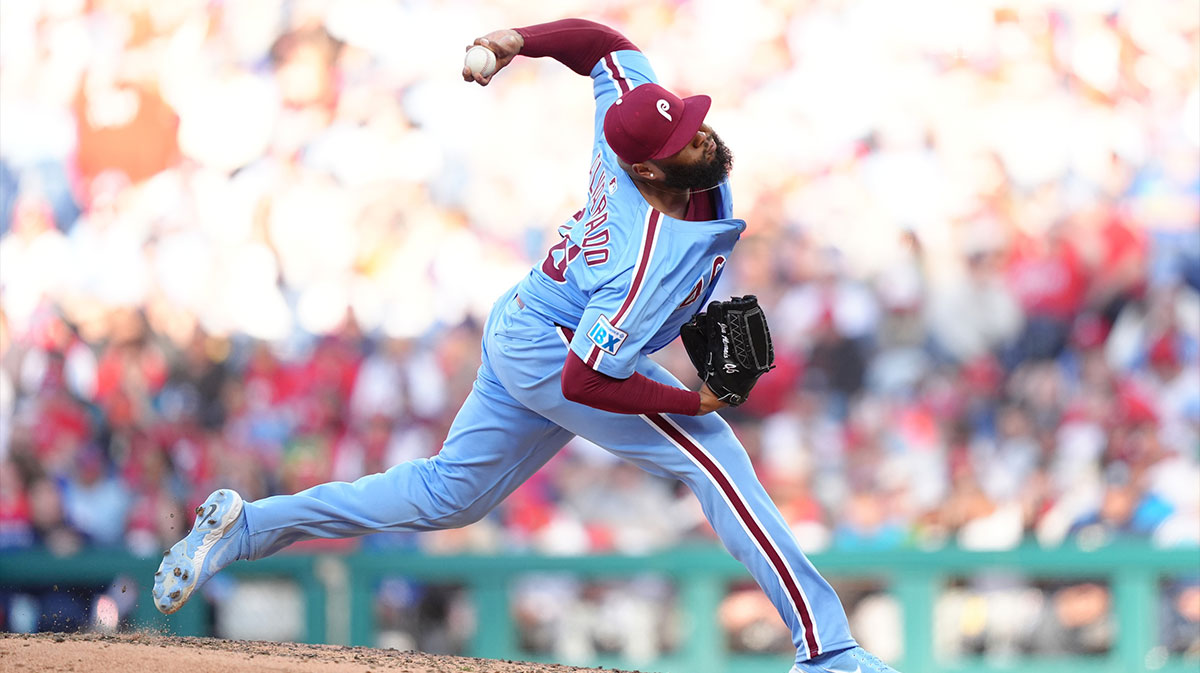 Philadelphia Phillies relief pitcher Jose Alvarado (46) throws a pitch against the San Francisco Giants in the ninth inning at Citizens Bank Park.