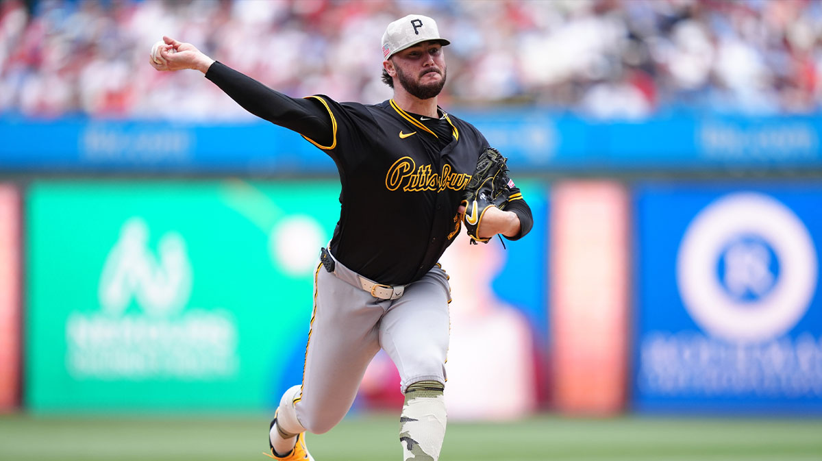 Pittsburgh Pirates starting pitcher Paul Skenes (30) throws a pitch against the Philadelphia Phillies in the third inning at Citizens Bank Park.