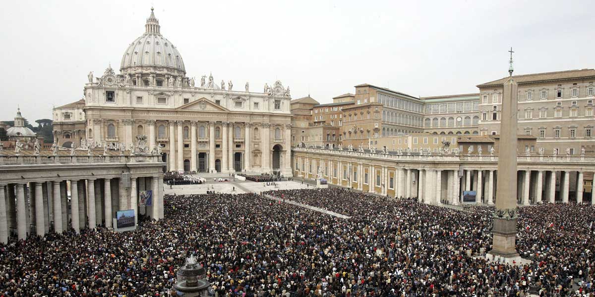 Thousands of people jam the square during the Mass for the repose of Pope John Paul II's soul.