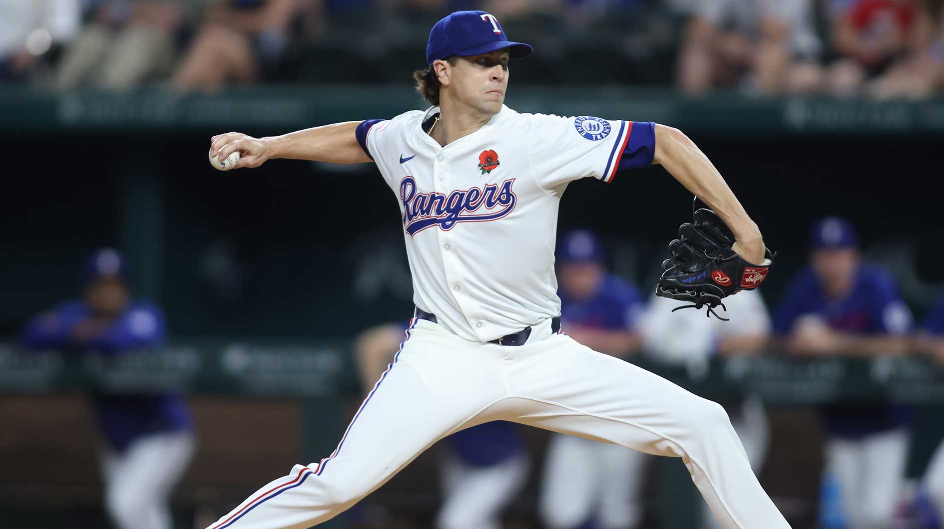 Texas Rangers pitcher Jacob deGrom (48) throws a pitch during the first inning against the Toronto Blue Jays at Globe Life Field.