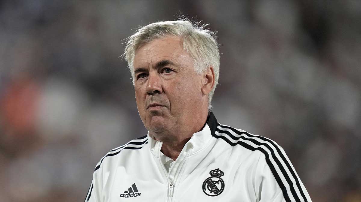 Real Madrid coach Carlo Ancelotti reacts during an international friendly against Juventus at the Rose Bowl.
