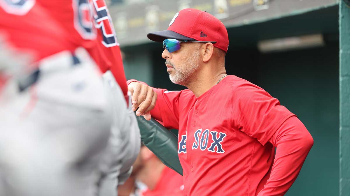 Boston Red Sox manager Alex Cora (13) looks on during the fifth inning against the Pittsburgh Pirates at LECOM Park.