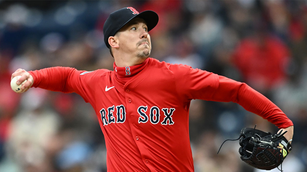 Boston Red Sox starting pitcher Walker Buehler (0) throws a pitch during the first inning against the Cleveland Guardians at Progressive Field.