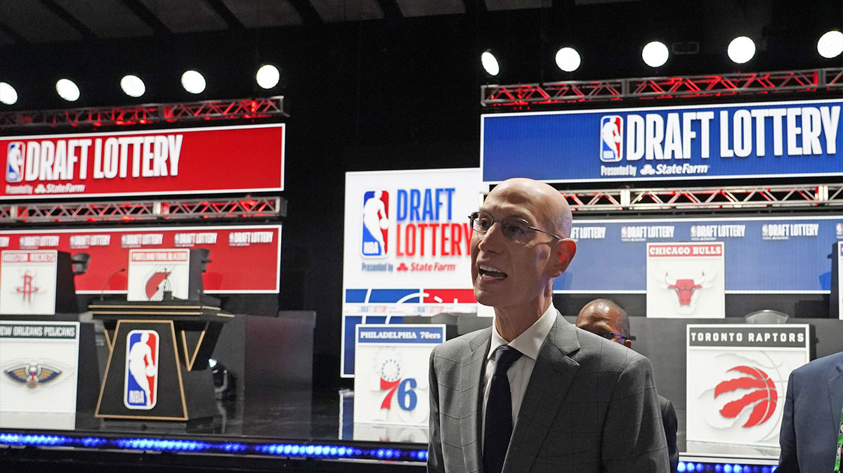 NBA Commissioner Adam Silver walk through the audience during the 2025 NBA Draft Lottery at McCormick Place.