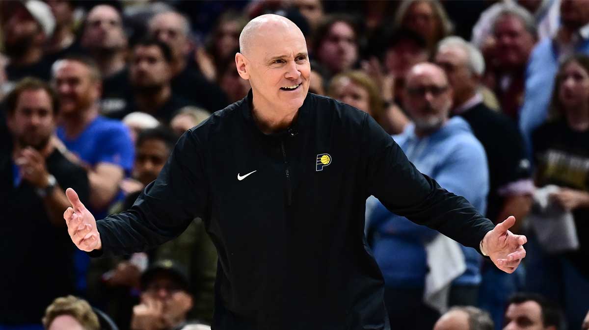 Indiana Pacers head coach Rick Carlisle reacts during the second half against the Cleveland Cavaliers in game five of the second round for the 2025 NBA Playoffs at Rocket Arena.