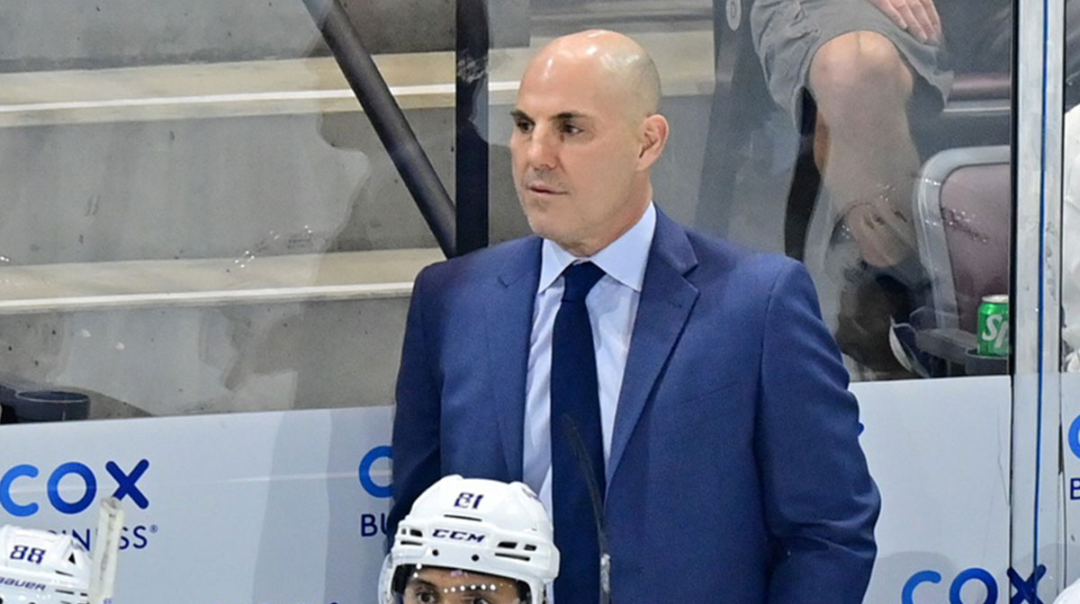 Vancouver Canucks Rick Tocchet looks on in the first period against the Arizona Coyotes at Mullett Arena.