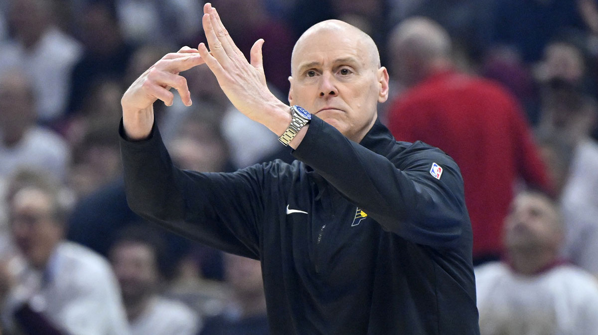 Indiana Pacers head coach Rick Carlisle calls a timeout in the first quarter against the Cleveland Cavaliers during game two of the second round of the 2025 NBA Playoffs at Rocket Arena.