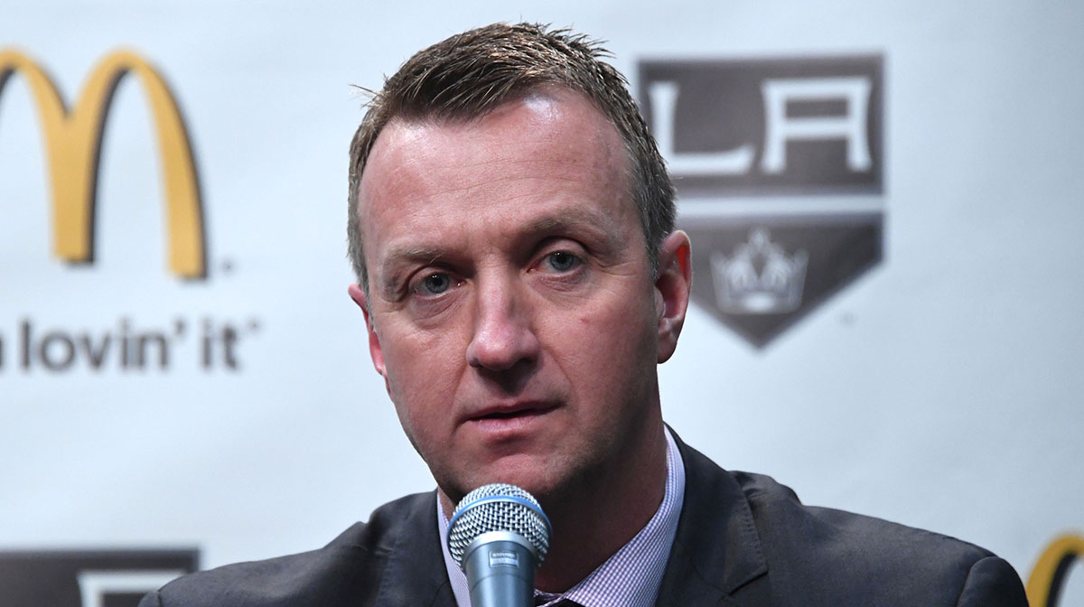 Rob Blake is introduced as Los Angeles Kings general manager during press conference at the Staples Center.