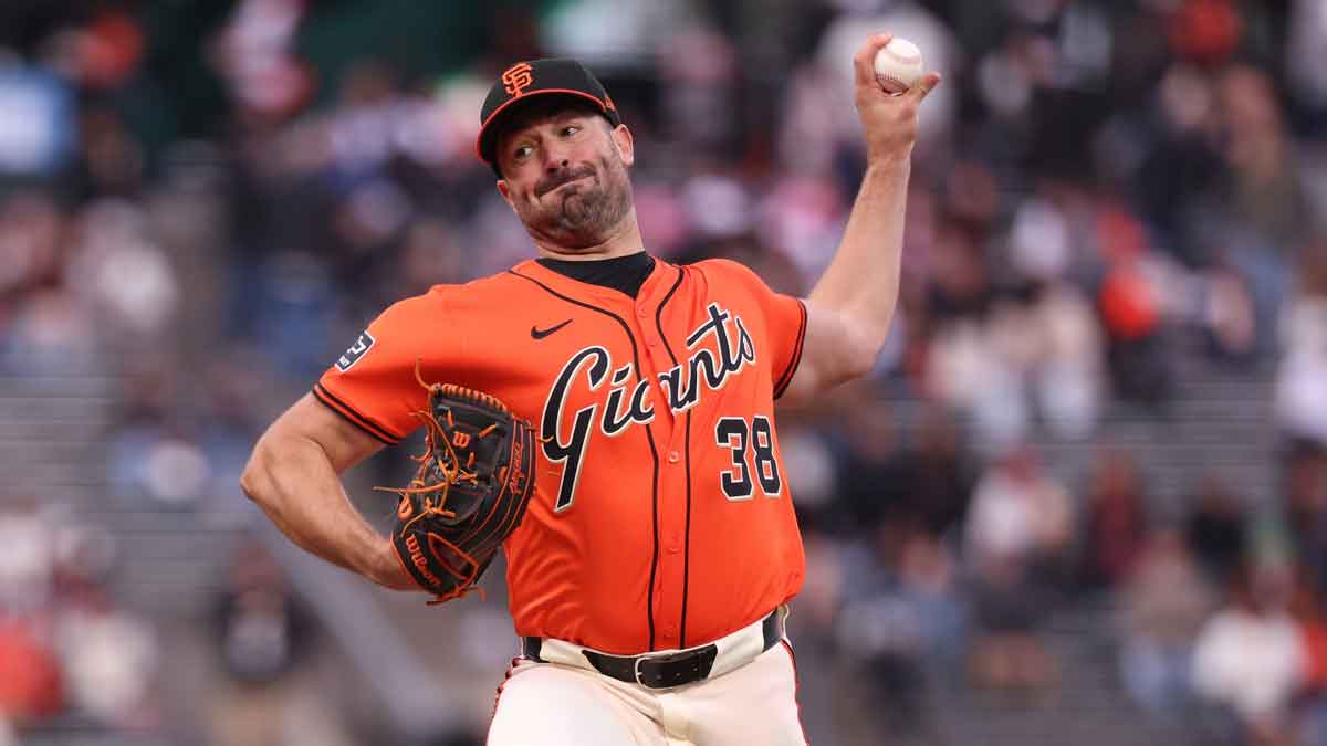 San Francisco Giants starting pitcher Robbie Ray (38) pitches the ball against the Colorado Rockies during the first inning at Oracle Park.