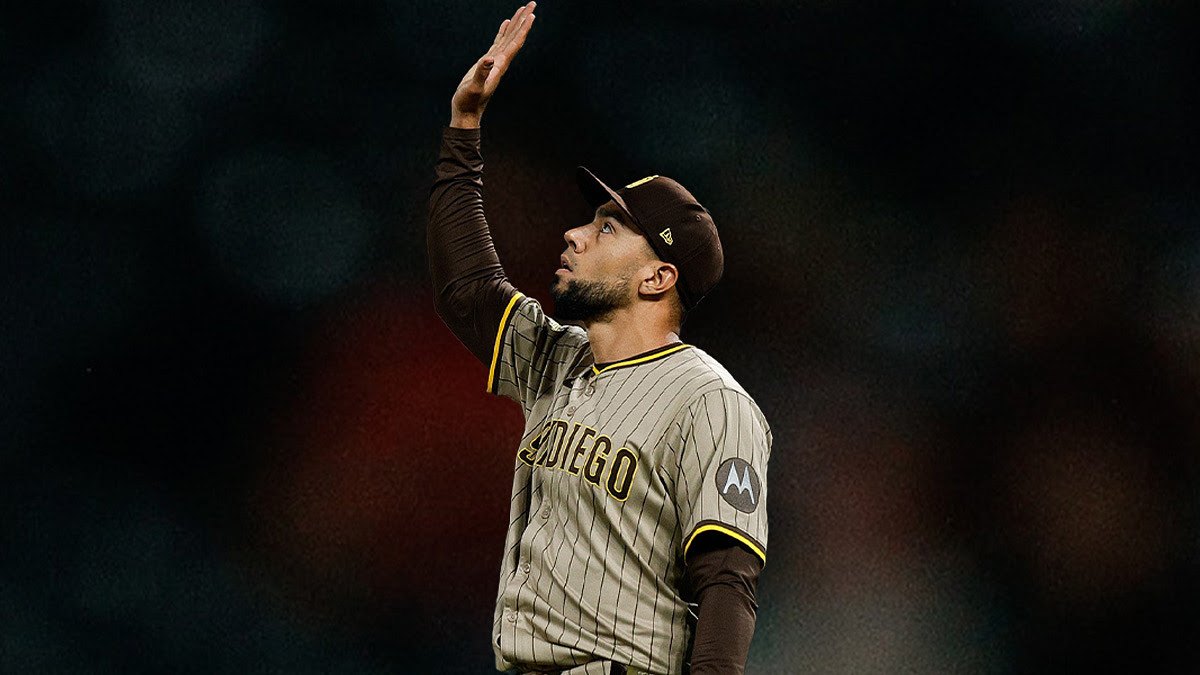 San Diego Padres relief pitcher Robert Suarez (75) celebrates after the game against the Colorado Rockies at Coors Field.