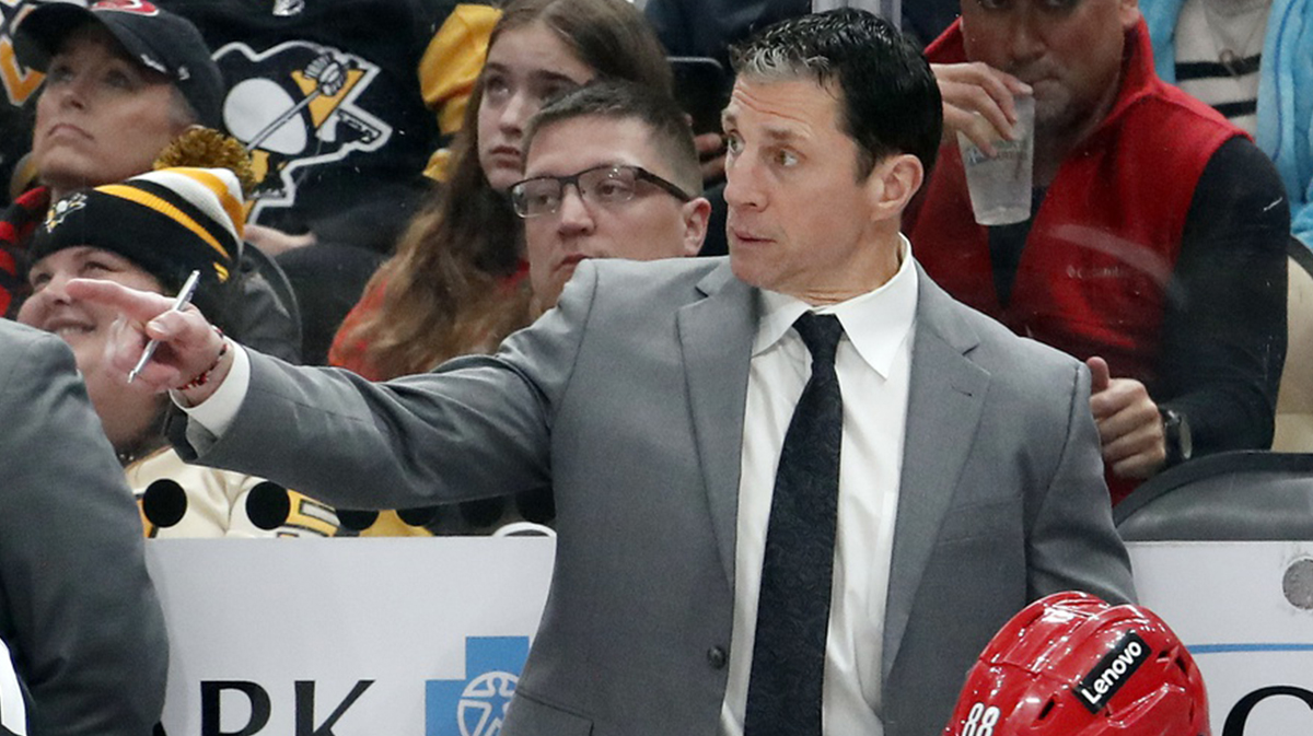 Carolina Hurricanes head coach Rod Brind'Amour gestures on the bench against the Pittsburgh Penguins during the third period at PPG Paints Arena. Pittsburgh won 4-1.