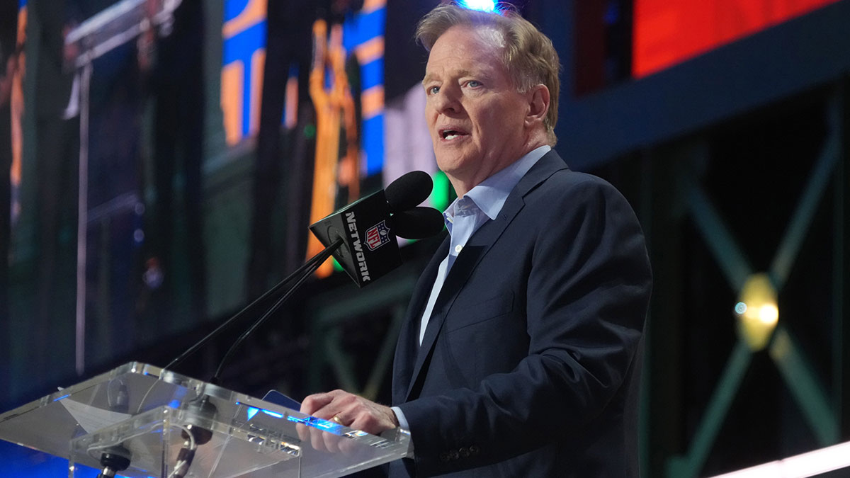 NFL commissioner Roger Goodell speaks before the first round of the 2025 NFL Draft at Lambeau Field.