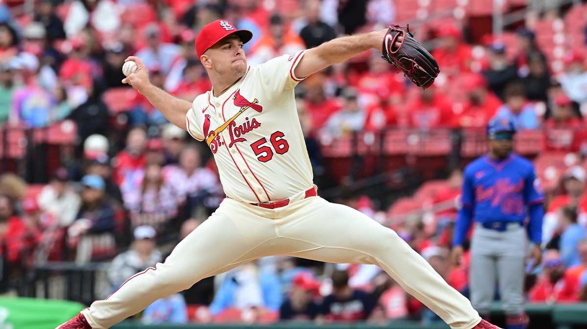 St. Louis Cardinals pitcher Ryan Helsley (56) pitches in relief in the ninth inning against the New York Mets at Busch Stadium.
