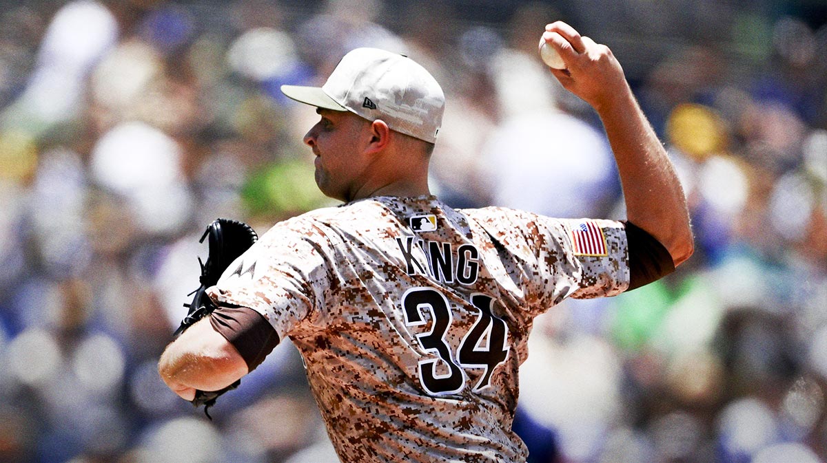 San Diego Padres starting pitcher Michael King (34) delivers during the first inning against the Seattle Mariners at Petco Park.