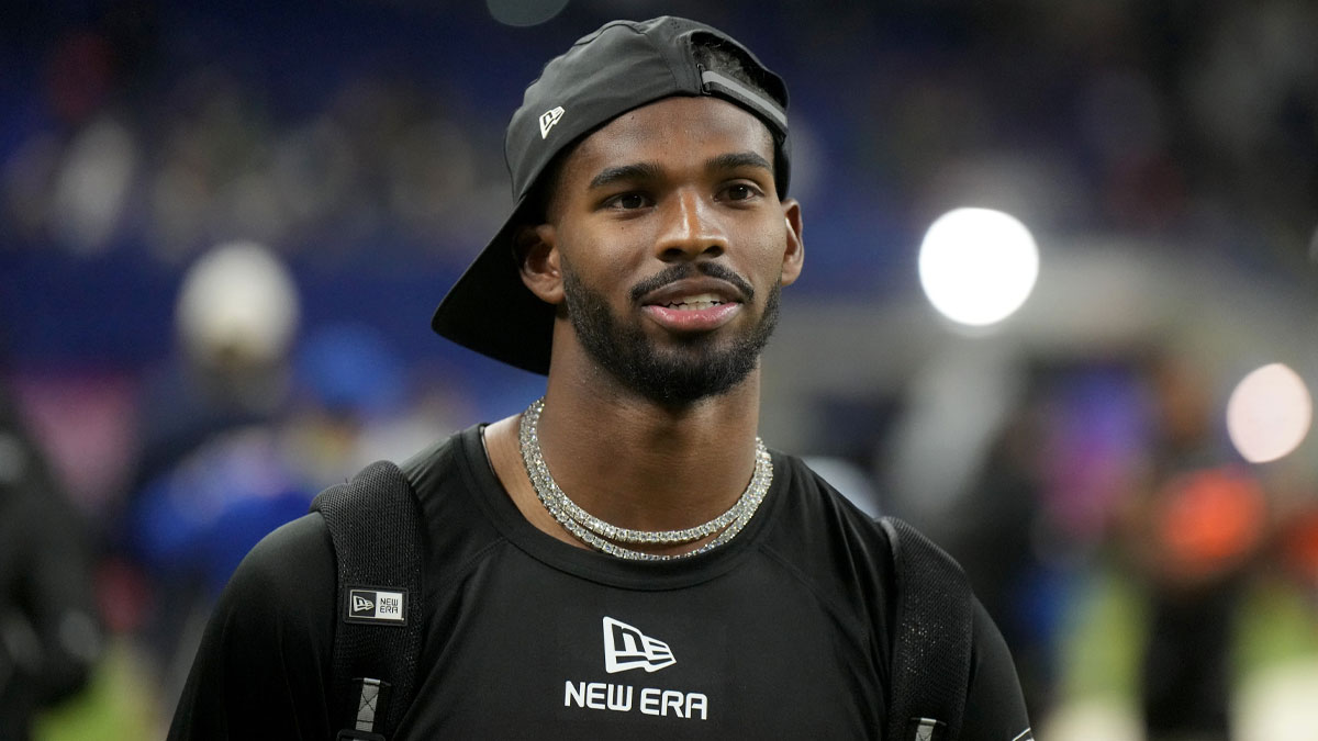 Colorado quarterback Shadeur Sanders (QB13) during the 2025 NFL Combine at Lucas Oil Stadium.