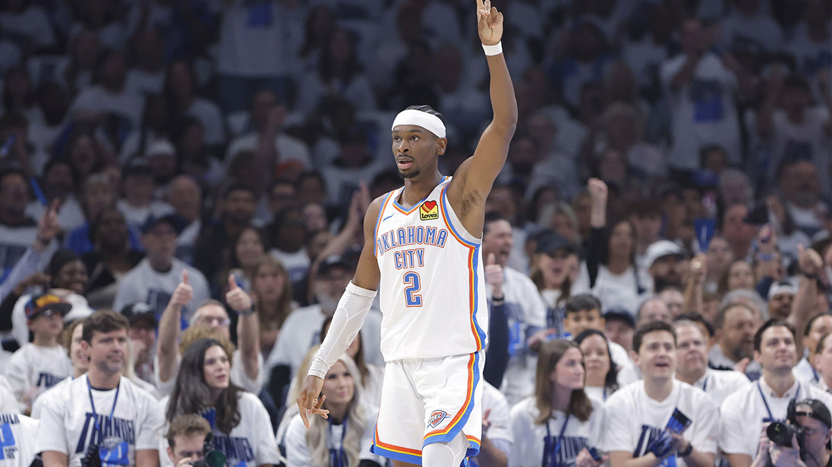 Oklahoma City Thunder guard Shai Gilgeous-Alexander (2) gestures after a play against the Memphis Grizzlies during the first quarter at Paycom Center.