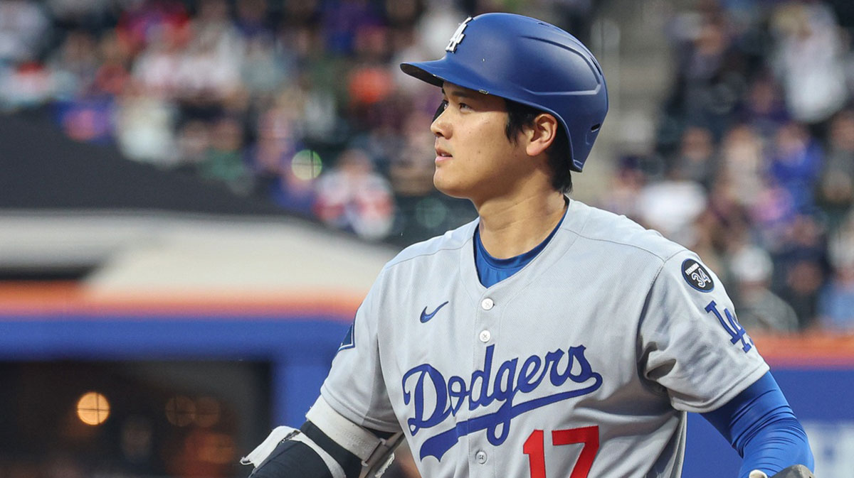 Los Angeles Dodgers designated hitter Shohei Ohtani (17) reacts after striking out during the third inning New York Mets starting pitcher Kodai Senga (not pictured) at Citi Field.