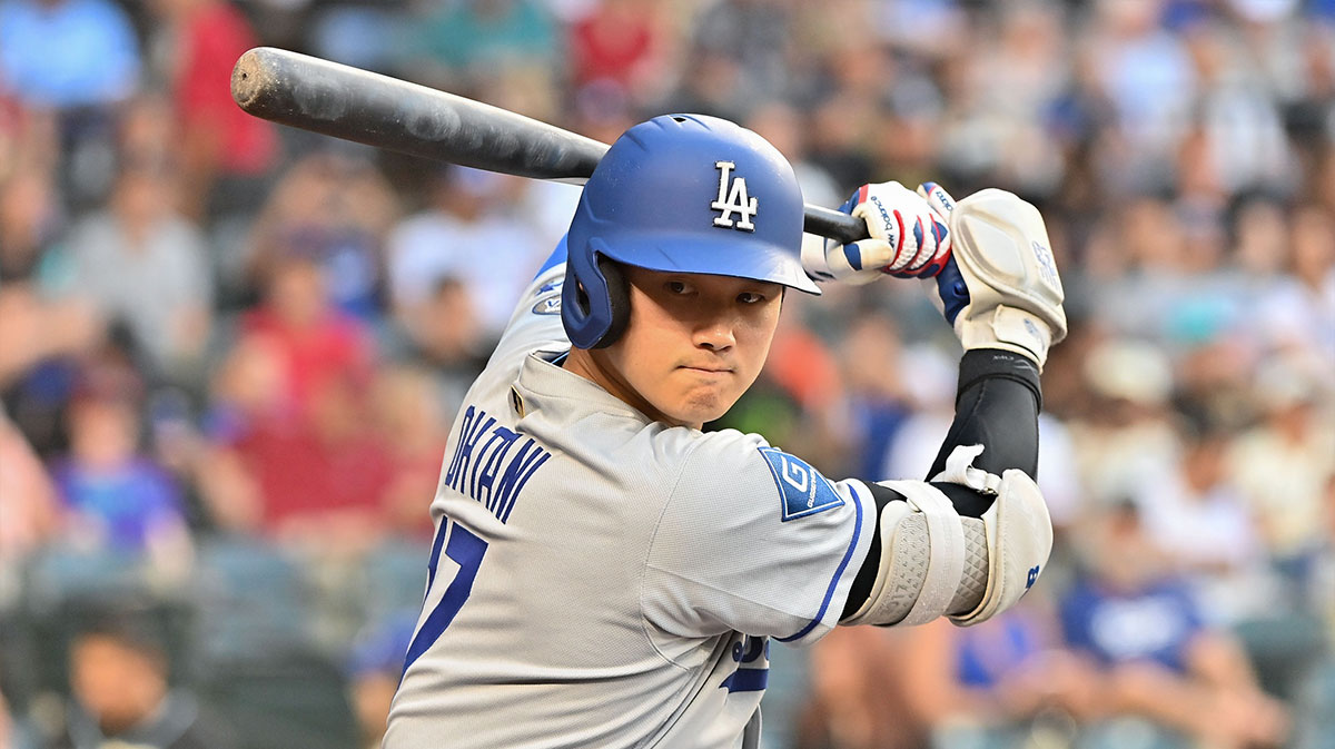 Los Angeles Dodgers two-way player Shohei Ohtani (17) warms up prior to the game against the Arizona Diamondbacks at Chase Field