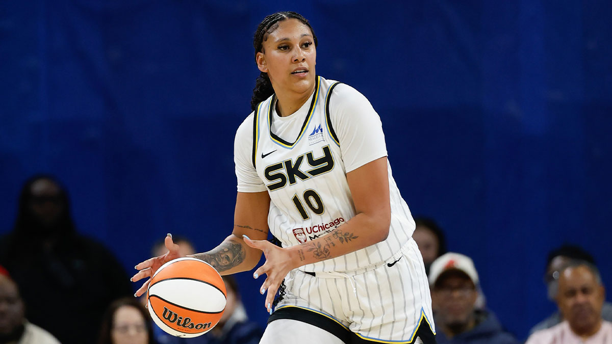 Chicago Sky center Kamilla Cardoso during the first half of a WNBA pre-season game at Wintrust Arena.