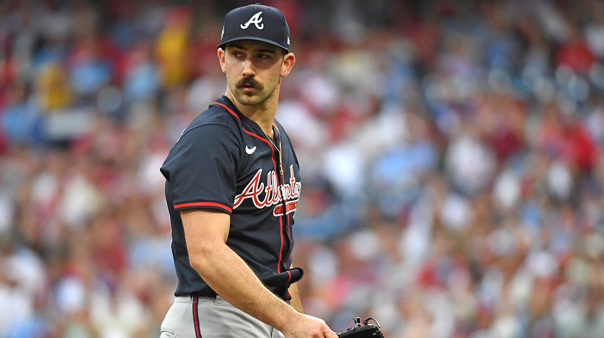 Atlanta Braves pitcher Spencer Strider (99) walks off the field after the first inning against the Philadelphia Phillies at Citizens Bank Park.