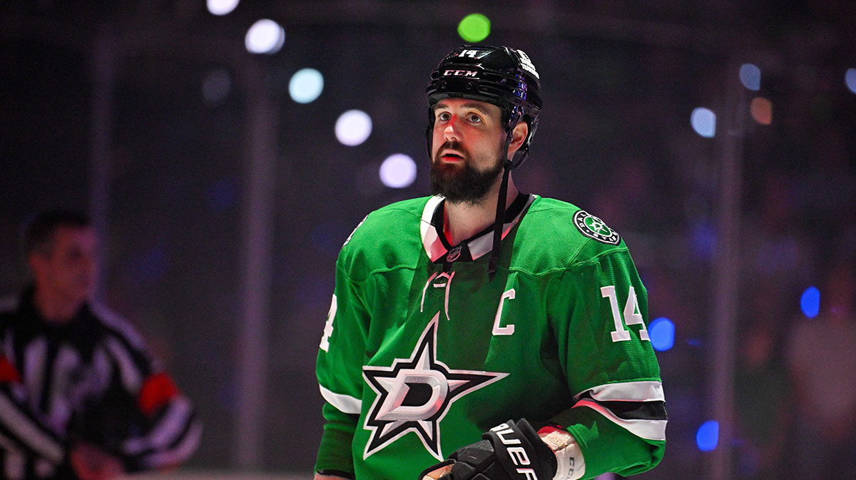 Dallas Stars left wing Jamie Benn (14) is introduced before the game against the Edmonton Oilers in game five of the Western Conference Final of the 2025 Stanley Cup Playoffs at American Airlines Center.