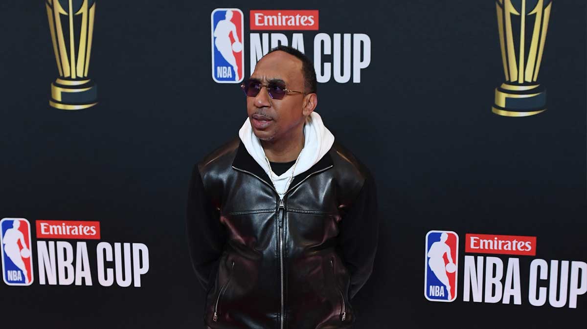 ESPN broadcaster Stephen A. Smith arrives on the red carpet before the Emirates NBA Cup semifinal game.