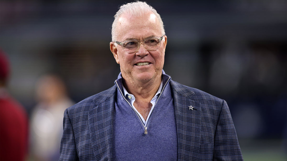 Dallas Cowboys CEO Stephen Jones walks on the field before the game against the Tampa Bay Buccaneers at AT&T Stadium.