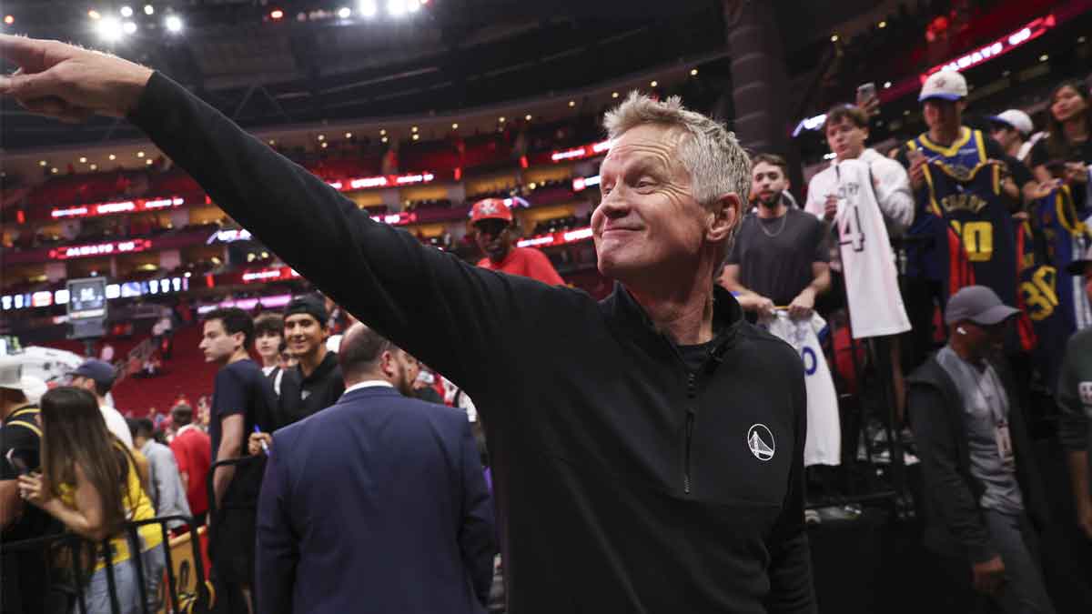 Golden State Warriors head coach Steve Kerr walks off the court after game seven of the first round for the 2025 NBA Playoffs against the Houston Rockets at Toyota Center.