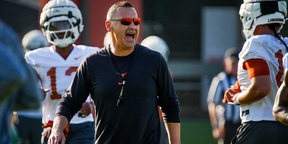 Texas Longhorns Head Coach Steve Sarkisian during their first practice of the spring season on Tuesday, March 25, 2025