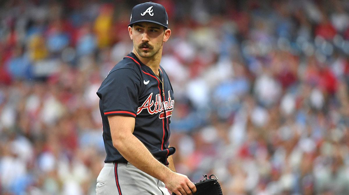 Atlanta Braves pitcher Spencer Strider (99) walks off the field after the first inning against the Philadelphia Phillies at Citizens Bank Park.