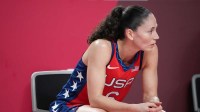 USA player Sue Bird (6) sits on the bench as USA plays Nigeria during the Tokyo 2020 Olympic Summer Games.