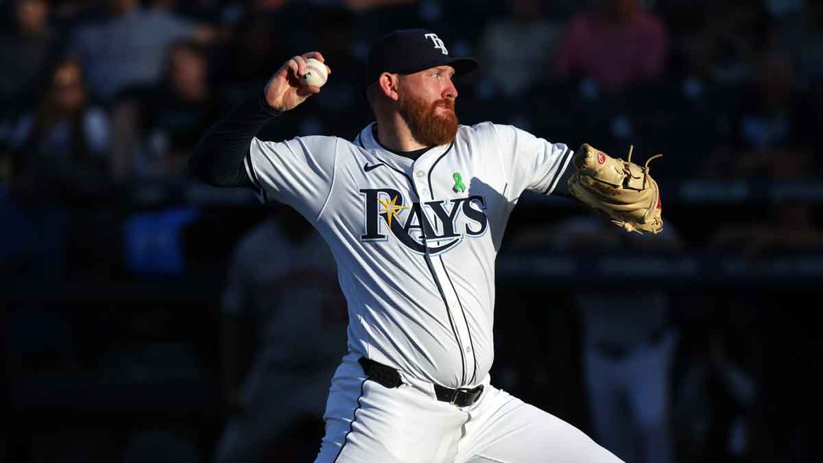 Tampa Bay Rays starting pitcher Zack Littell (52) throws a pitch against the Houston Astros during the first inning at George M. Steinbrenner Field.