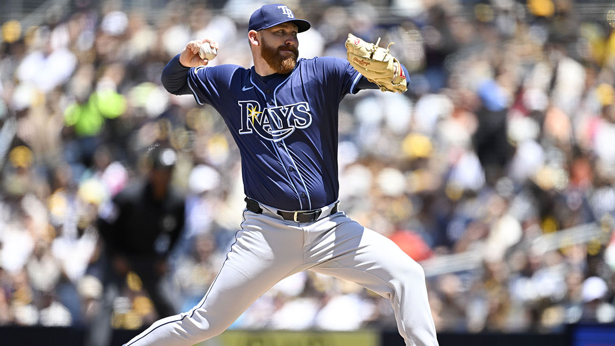Tampa Bay Rays starting pitcher Zack Littell (52) throws during the first inning against the San Diego Padres at Petco Park.