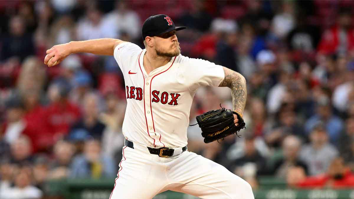 Boston Red Sox starting pitcher Tanner Houck (89) pitches against the Texas Rangers during the third inning at Fenway Park.