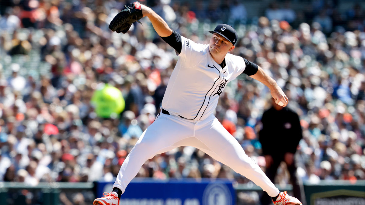 Detroit Tigers pitcher Tarik Skubal (29) pitches first inning against the Cleveland Guardians at Comerica Park.